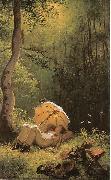 Carl Spitzweg Der Maler auf einer Waldlichtung, unter einem Schirm liegend France oil painting artist